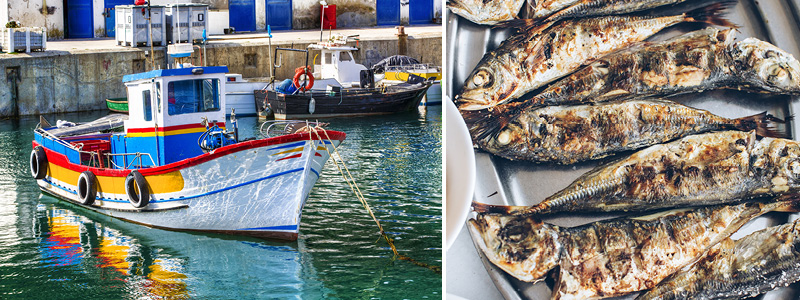 Grillede sardiner, fine fliser og farvestrålende både i Sesimbra